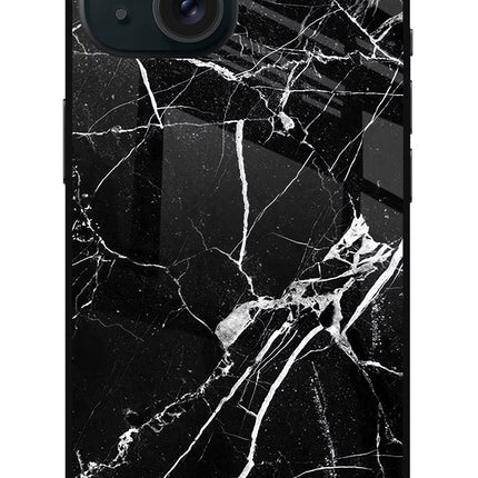 Black Marble Pattern iPhone 15 Plus Glass Case