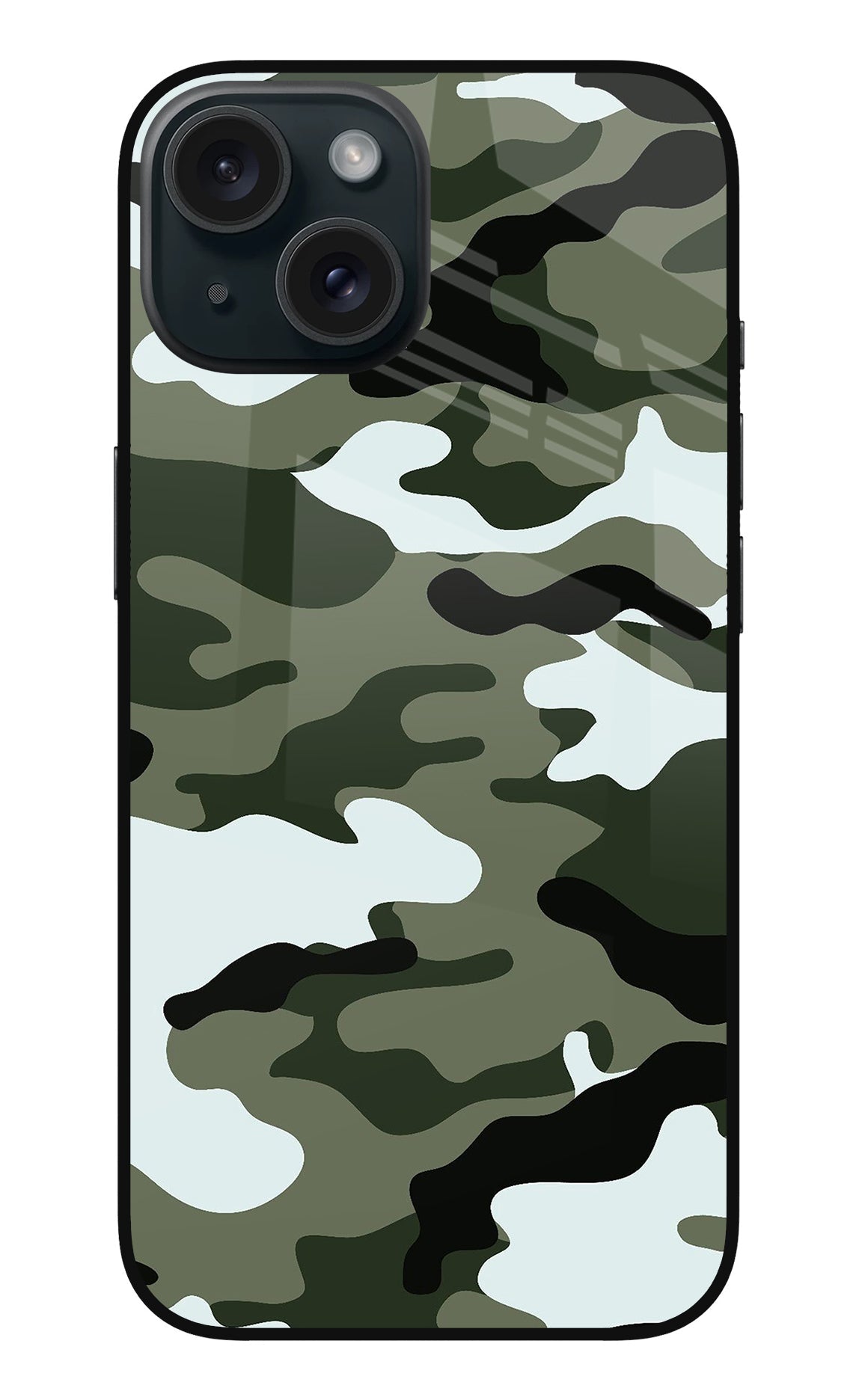 Camouflage iPhone 15 Plus Glass Case