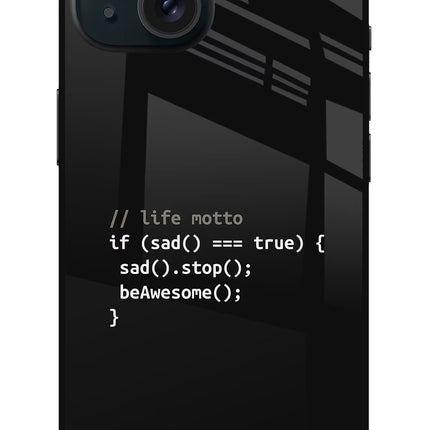 Life Motto Code iPhone 15 Plus Glass Case