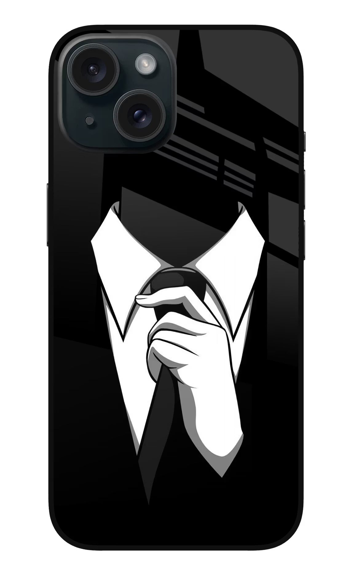 Black Tie iPhone 15 Plus Glass Case Back Cover by Casekaro