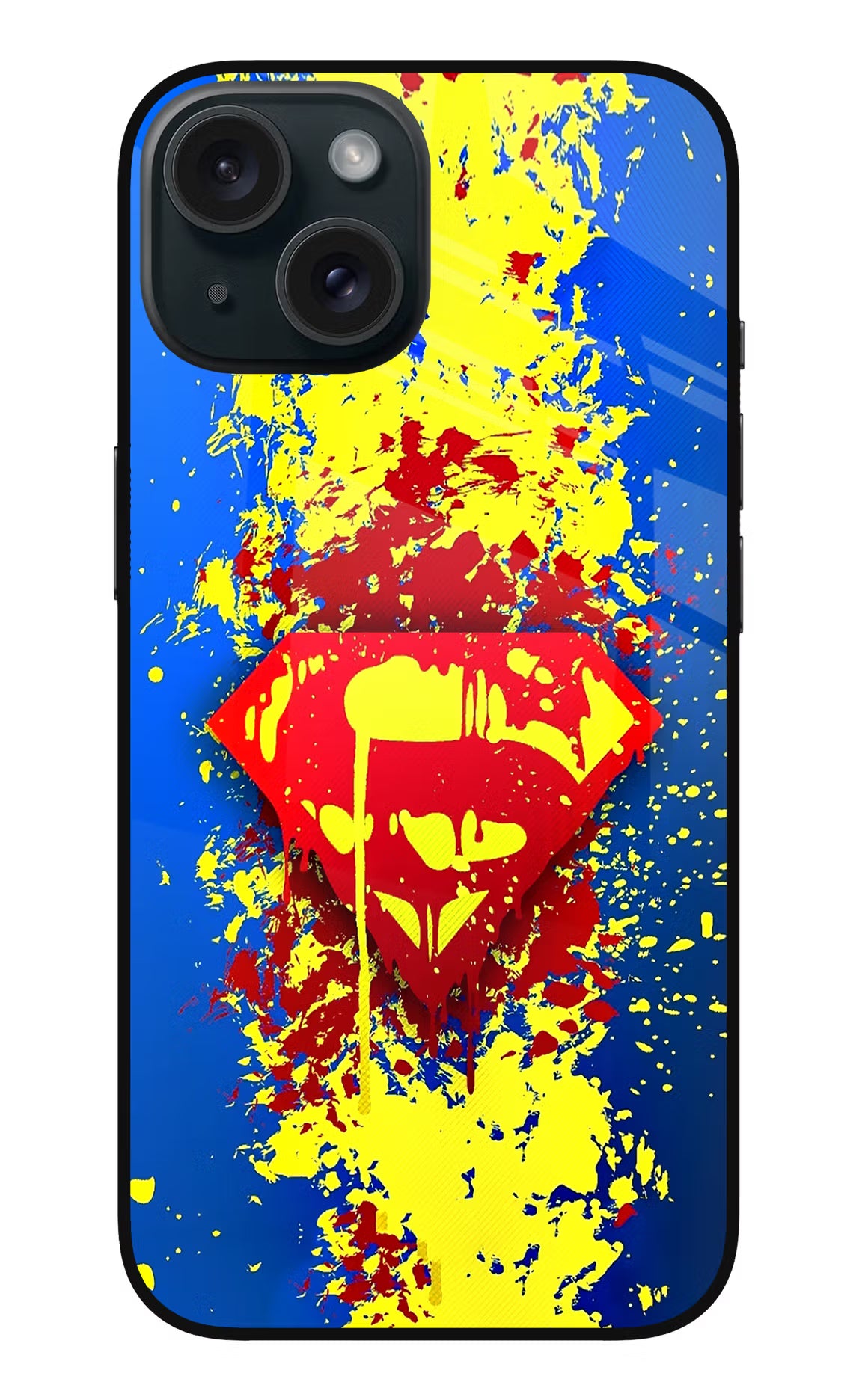 Superman logo iPhone 15 Plus Glass Case Back Cover by Casekaro