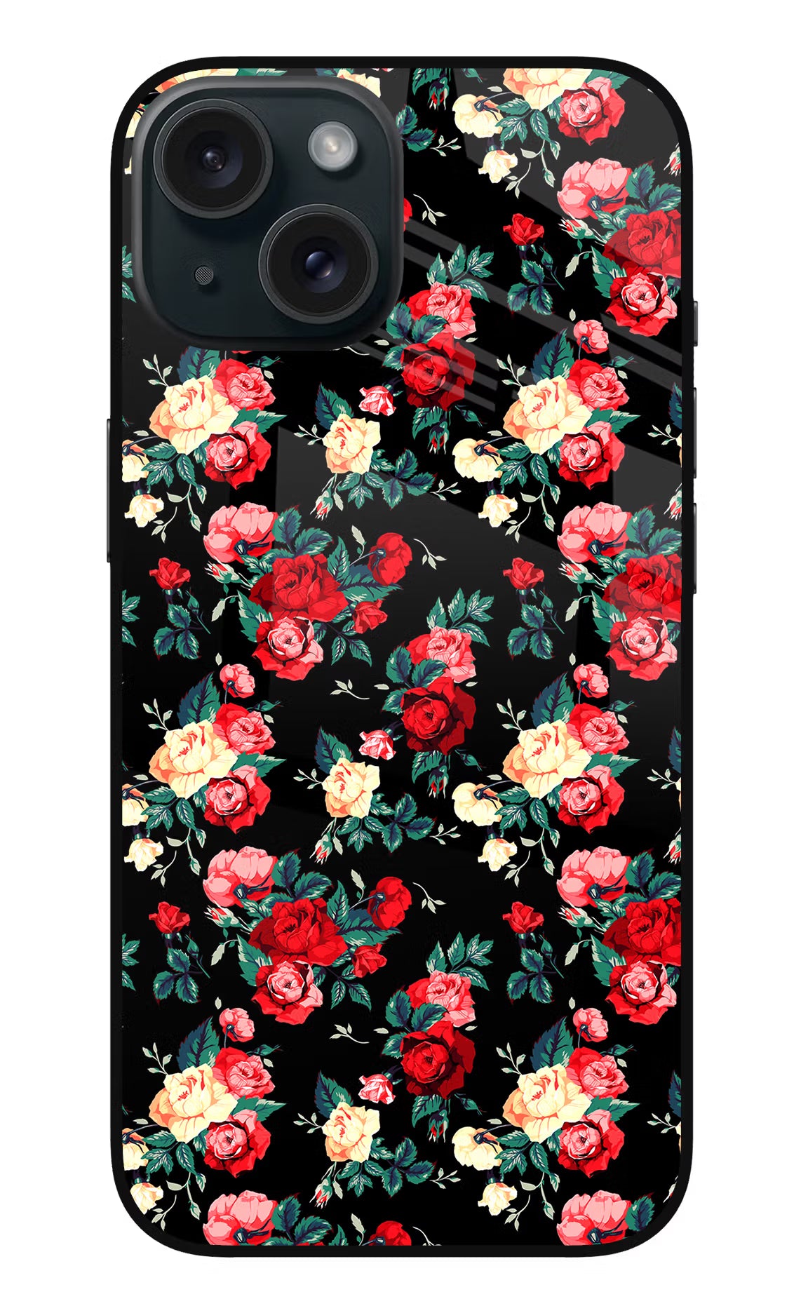 Rose Pattern iPhone 15 Plus Glass Case Back Cover by Casekaro