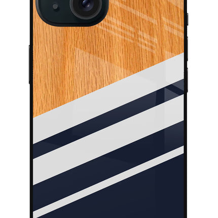Blue and white wooden iPhone 15 Plus Glass Case
