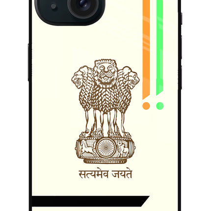 Satyamev Jayate Brown Logo iPhone 15 Plus Glass Case