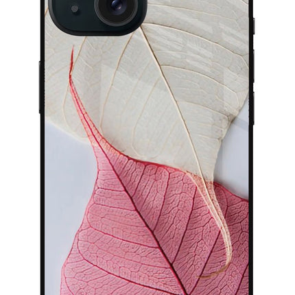 White Pink Leaf iPhone 15 Plus Glass Case