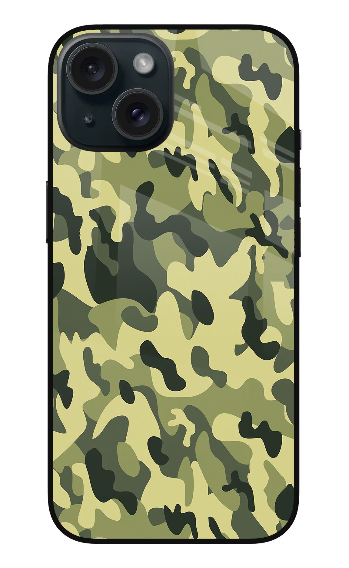 Camouflage iPhone 15 Plus Glass Case Back Cover by Casekaro