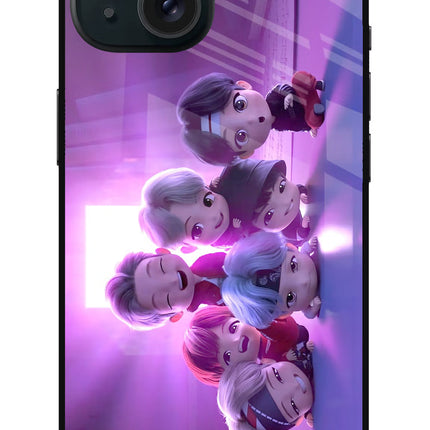 BTS Chibi iPhone 15 Plus Glass Case