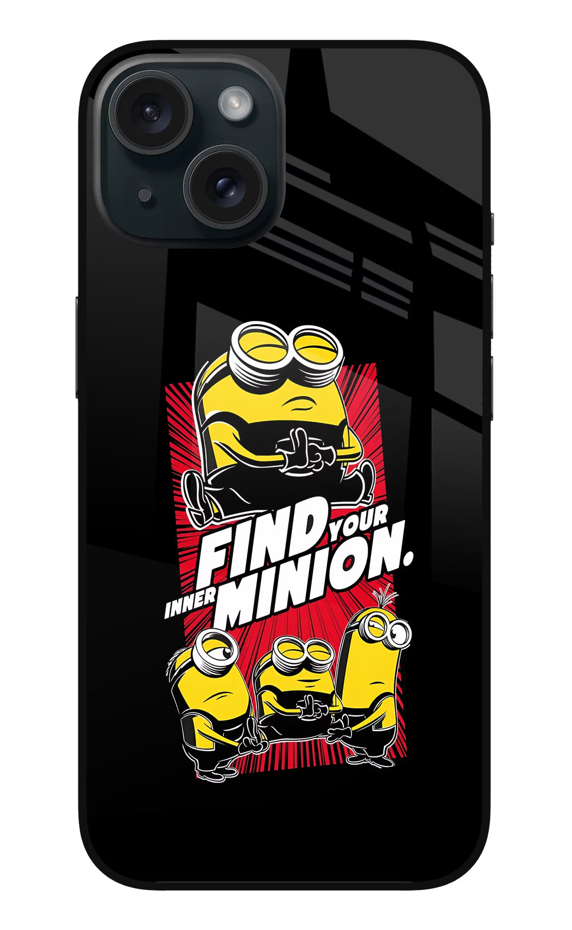 Find your inner Minion iPhone 15 Plus Glass Case Back Cover by Casekaro