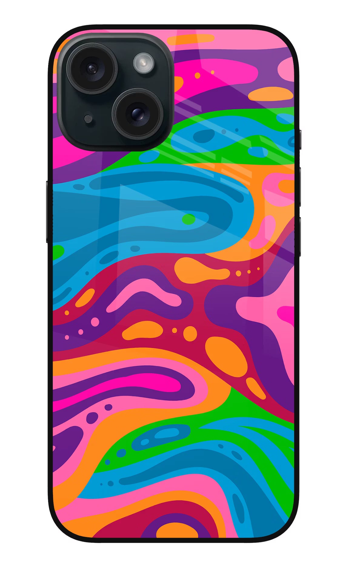 Trippy Pattern iPhone 15 Plus Glass Case Back Cover by Casekaro