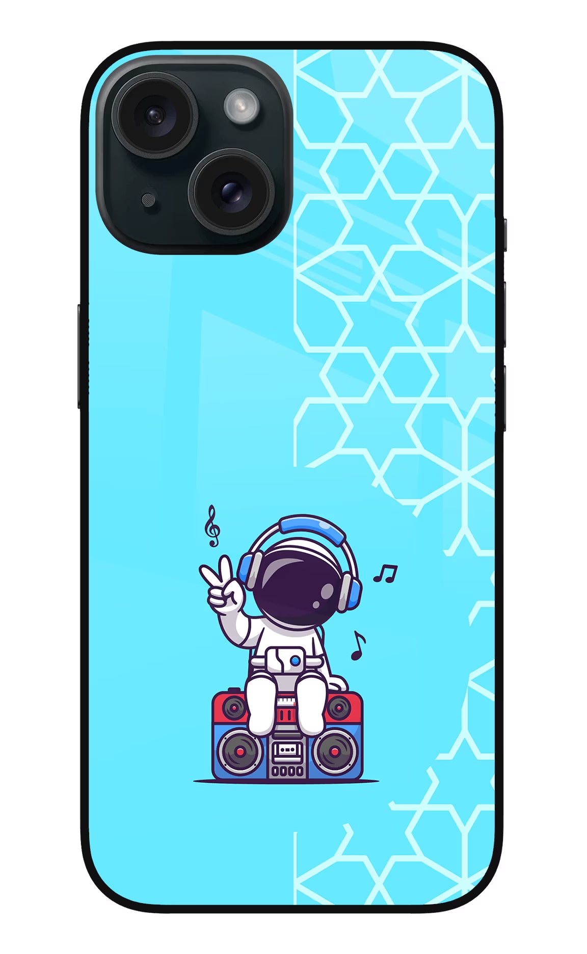 Cute Astronaut Chilling iPhone 15 Plus Glass Case Back Cover by Casekaro