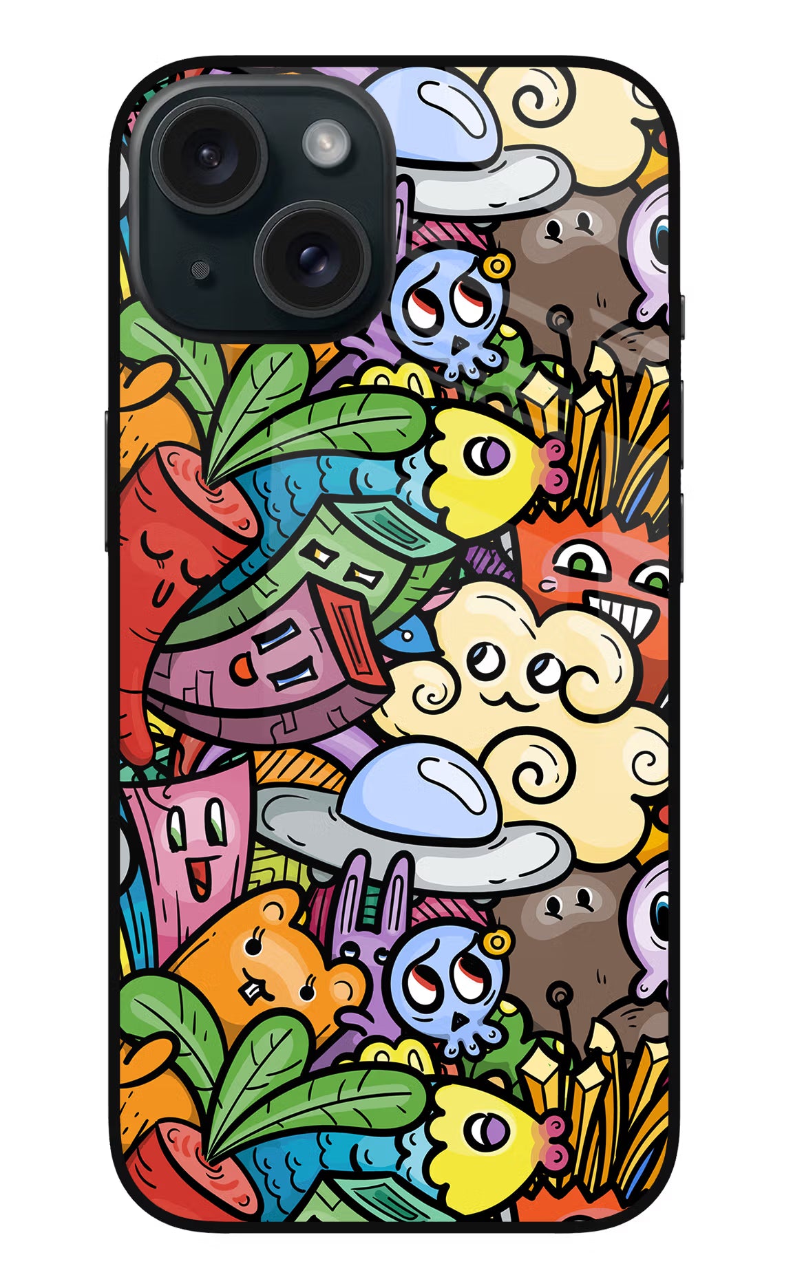 Veggie Doodle iPhone 15 Plus Glass Case Back Cover by Casekaro