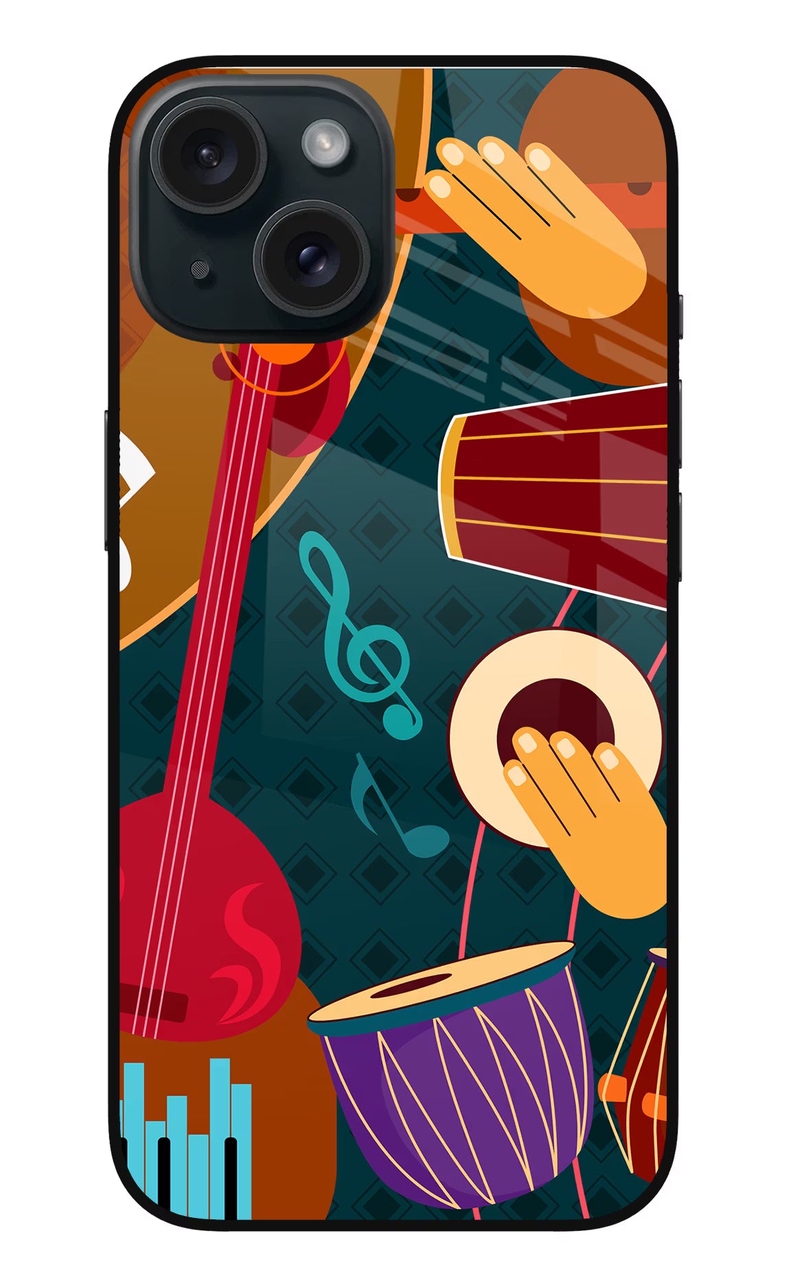 Music Instrument iPhone 15 Plus Glass Case Back Cover by Casekaro