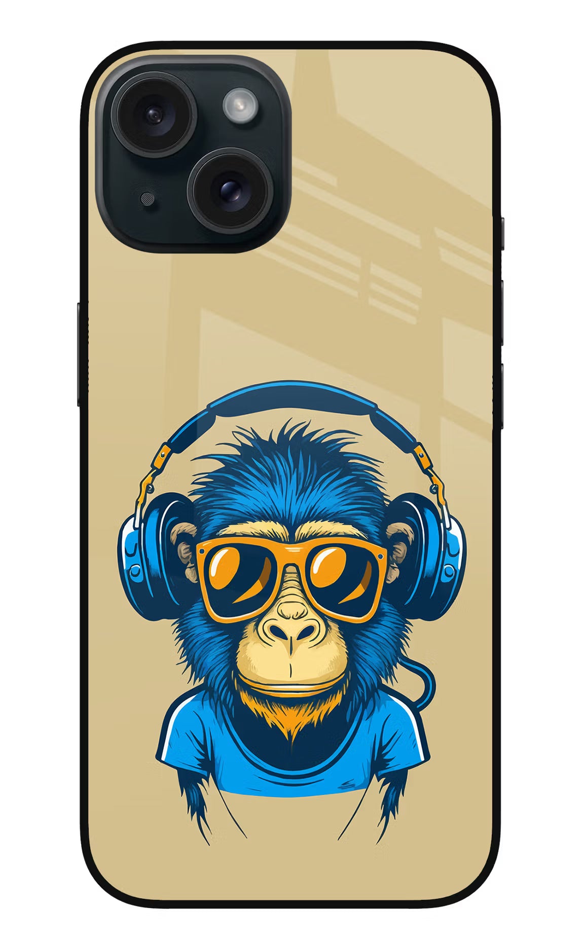 Monkey Headphone iPhone 15 Plus Glass Case Back Cover by Casekaro