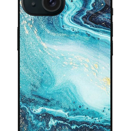 Blue Glitter Marble iPhone 15 Plus Glass Case