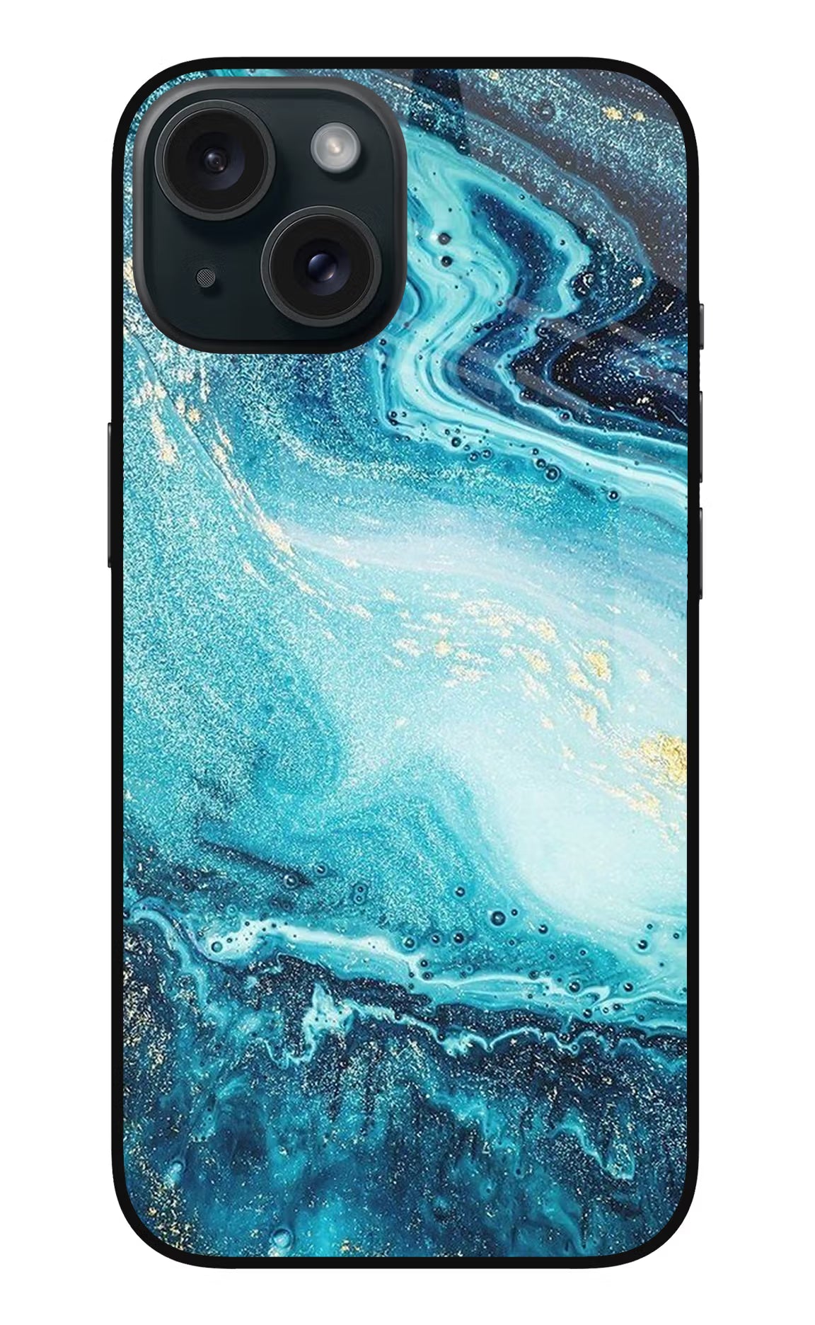 Blue Glitter Marble iPhone 15 Plus Glass Case Back Cover by Casekaro