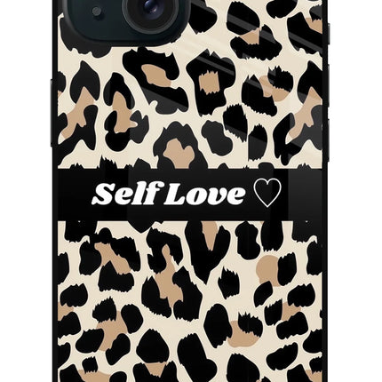 Leopard Print Self Love iPhone 15 Plus Glass Case