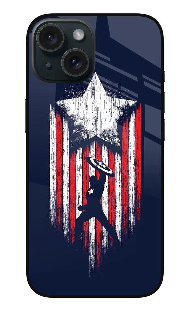 Captain America Marvel Art iPhone 15 Plus Glass Case