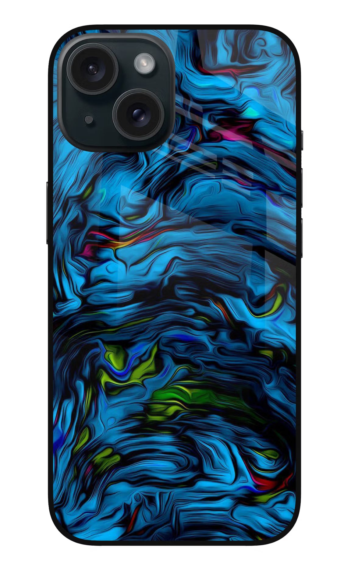 Dark Blue Abstract iPhone 15 Plus Glass Case Back Cover by Casekaro
