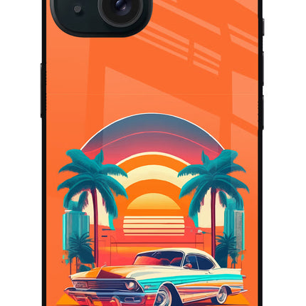 Palm Drive 80s iPhone 15 Plus Glass Case Back Cover by Casekaro
