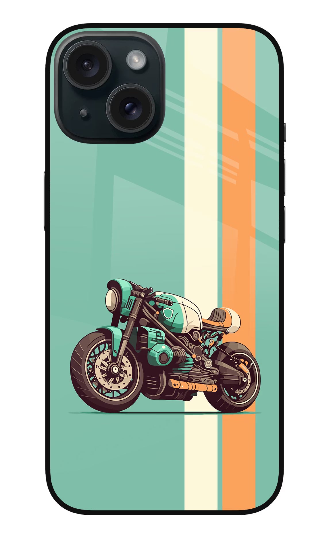 Striped Moto Drift iPhone 15 Plus Glass Case Back Cover by Casekaro