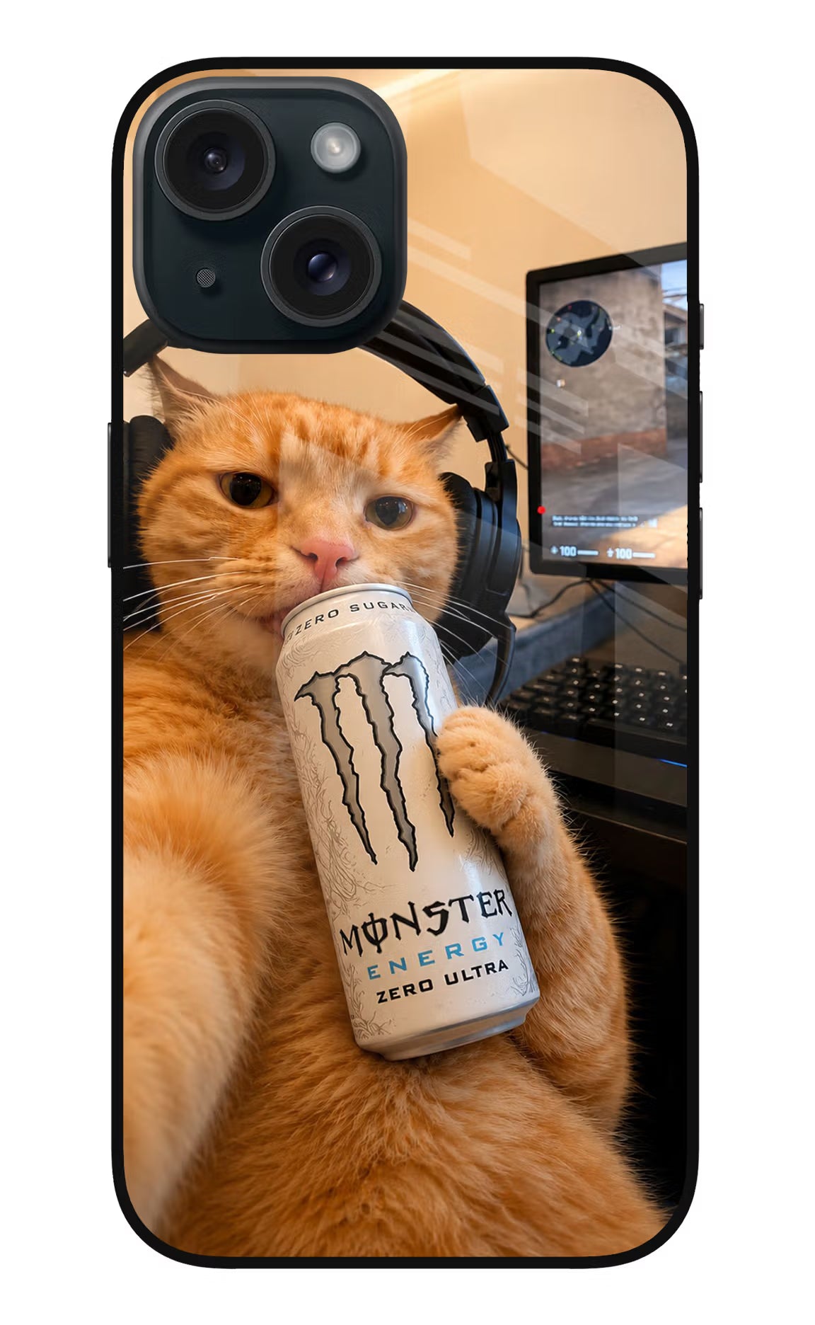 Gamer Cat Energy iPhone 15 Plus Glass Case