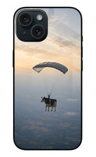 Skydiving Cow iPhone 15 Plus Glass Case