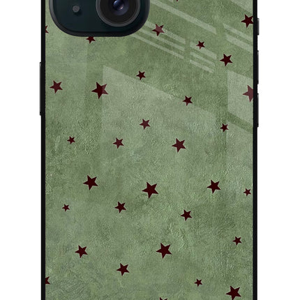 Green Stars iPhone 15 Plus Glass Case Back Cover by Casekaro