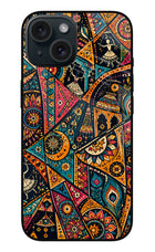 Folk Print iPhone 15 Plus Glass Case