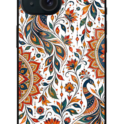 White Mayura iPhone 15 Plus Glass Case