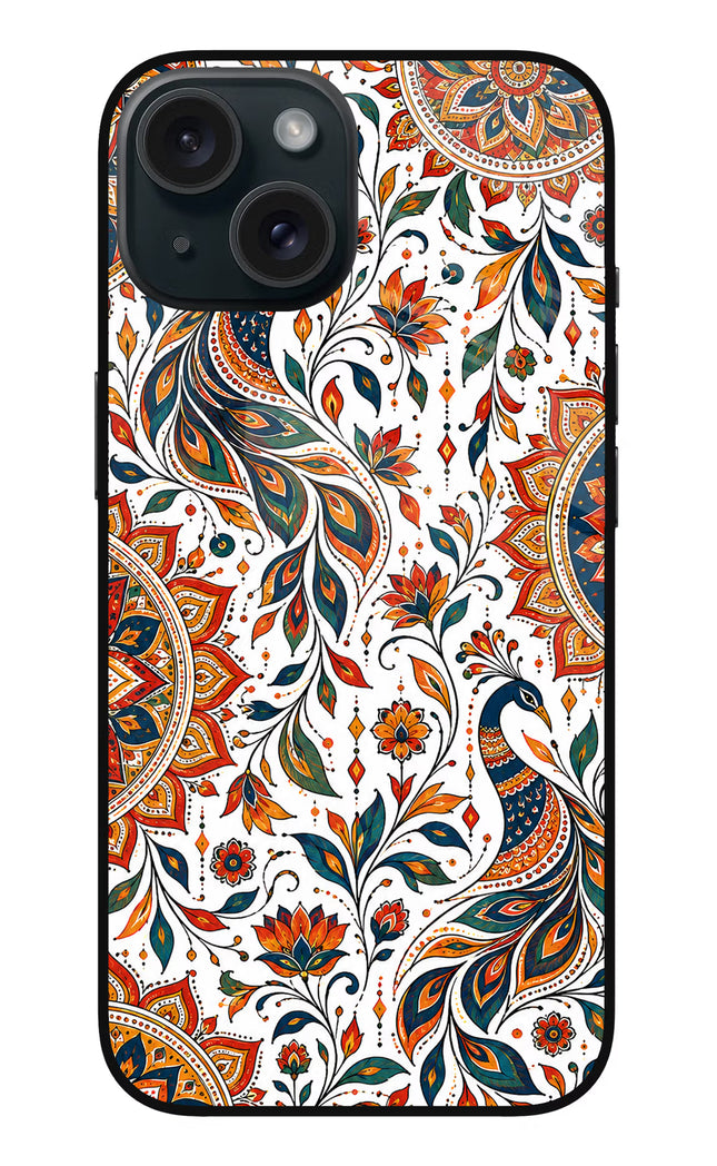 White Mayura iPhone 15 Plus Glass Case