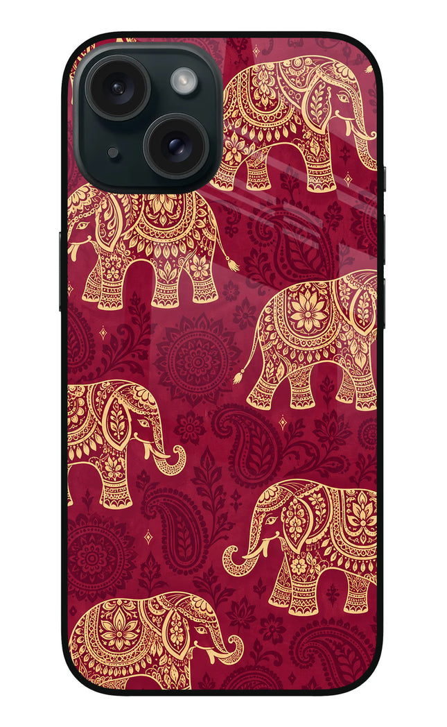Maroon Elephant iPhone 15 Plus Glass Case