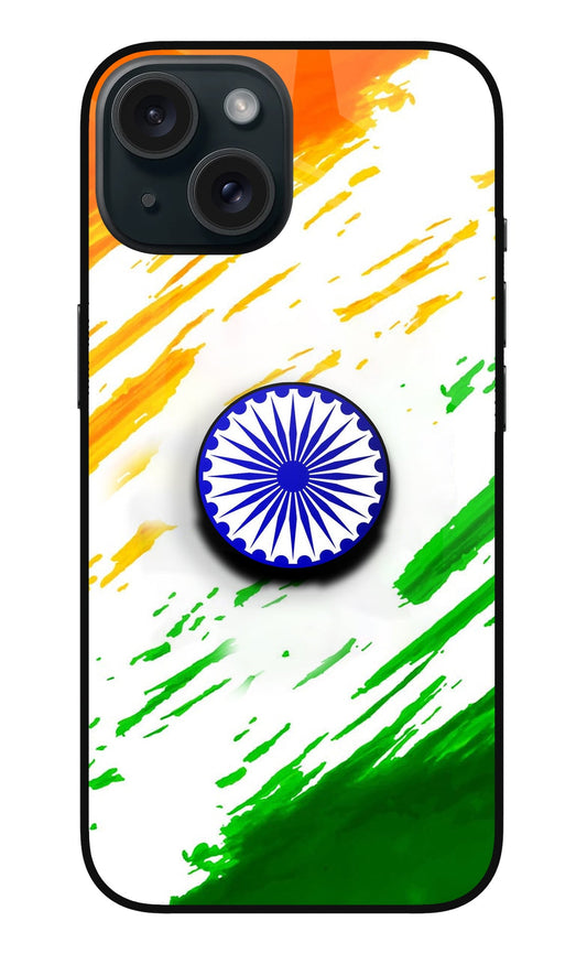 Indian Flag Ashoka Chakra iPhone 15 Plus Glass Case