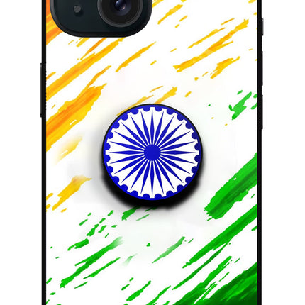 Indian Flag Ashoka Chakra iPhone 15 Plus Glass Case