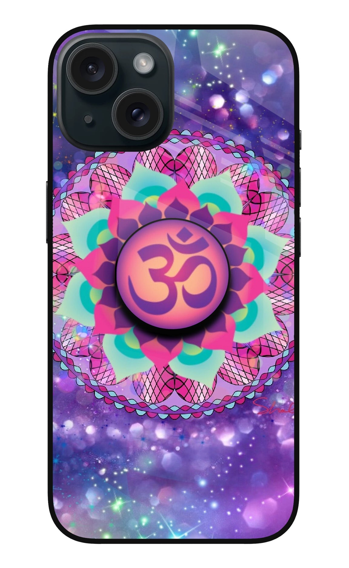 Om Purple iPhone 15 Plus Glass Case