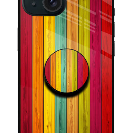 Multicolor Wooden iPhone 15 Plus Glass Case