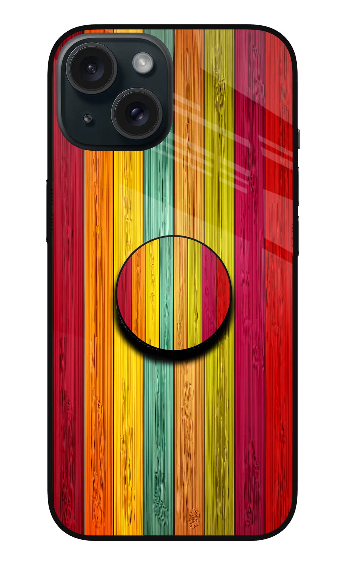 Multicolor Wooden iPhone 15 Plus Glass Case