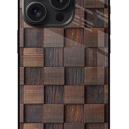 Wooden Cube Design iPhone 15 Pro Glass Case Back Cover by Casekaro