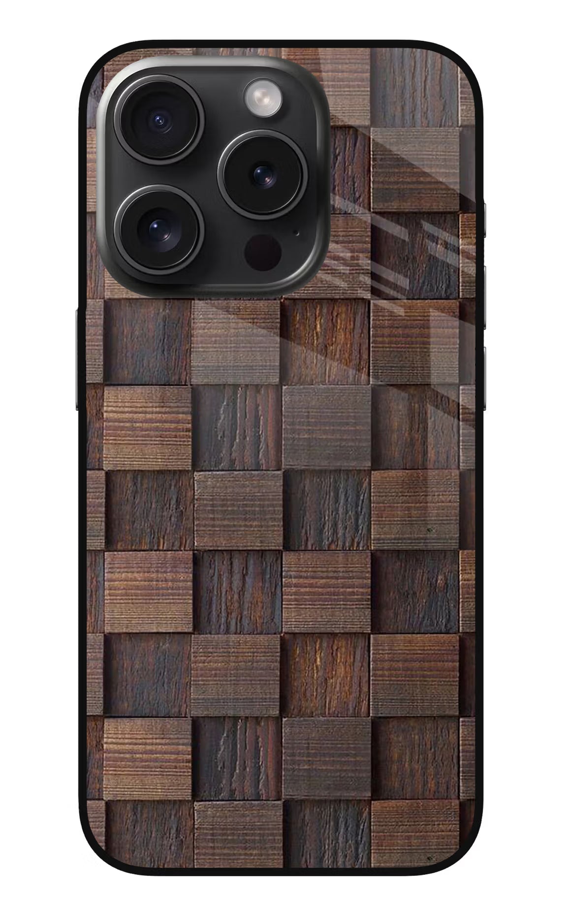 Wooden Cube Design iPhone 15 Pro Glass Case Back Cover by Casekaro