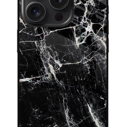 Black Marble Texture iPhone 15 Pro Glass Case Back Cover by Casekaro