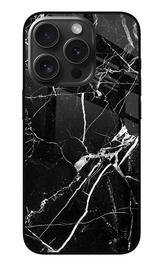 Black Marble Pattern iPhone 15 Pro Glass Case