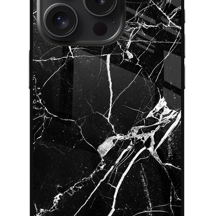 Black Marble Pattern iPhone 15 Pro Glass Case Back Cover by Casekaro