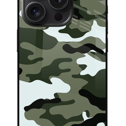 Camouflage iPhone 15 Pro Glass Case Back Cover by Casekaro