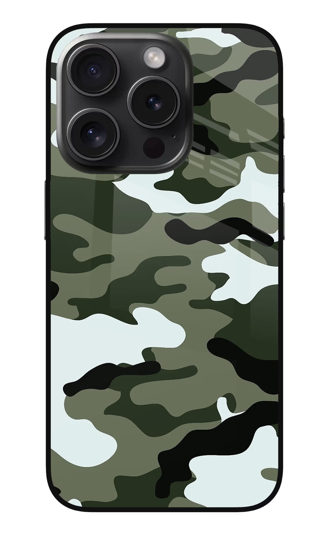 Camouflage iPhone 15 Pro Glass Case Back Cover by Casekaro