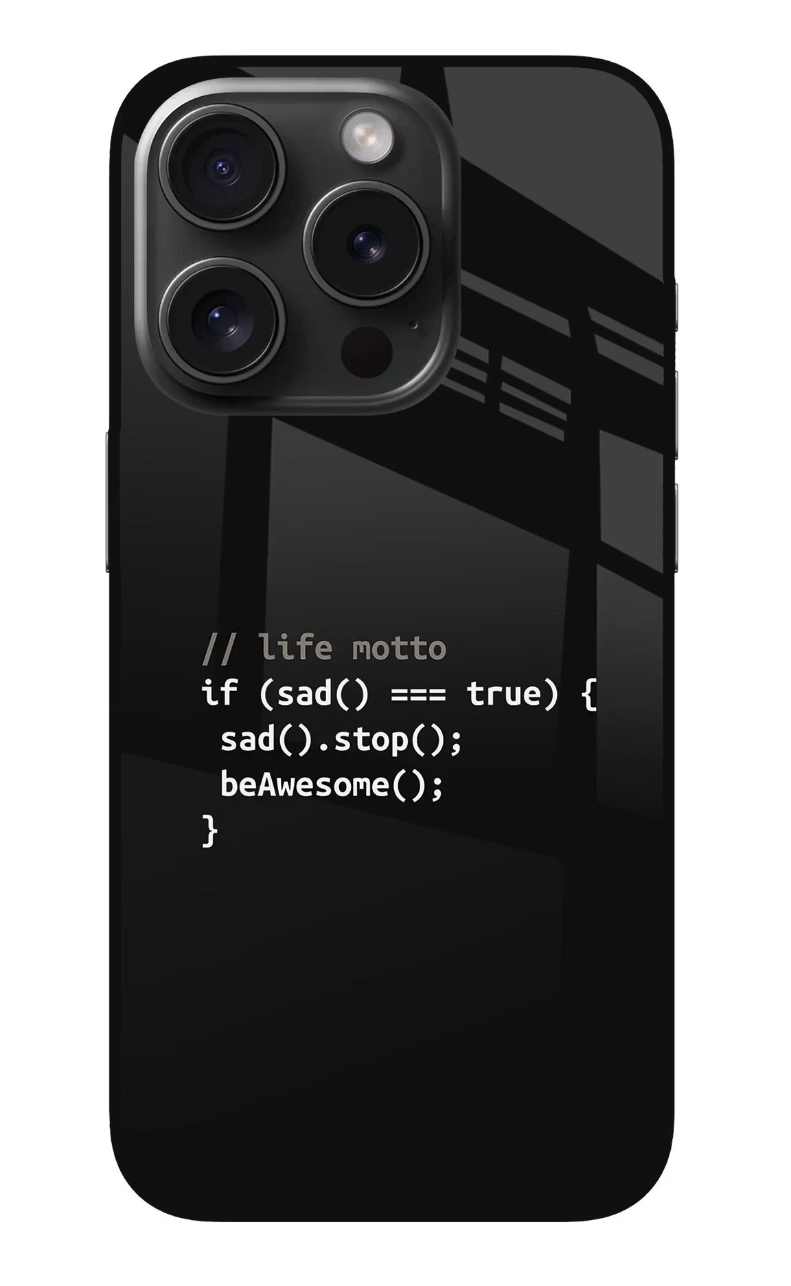 Life Motto Code iPhone 15 Pro Glass Case Back Cover by Casekaro