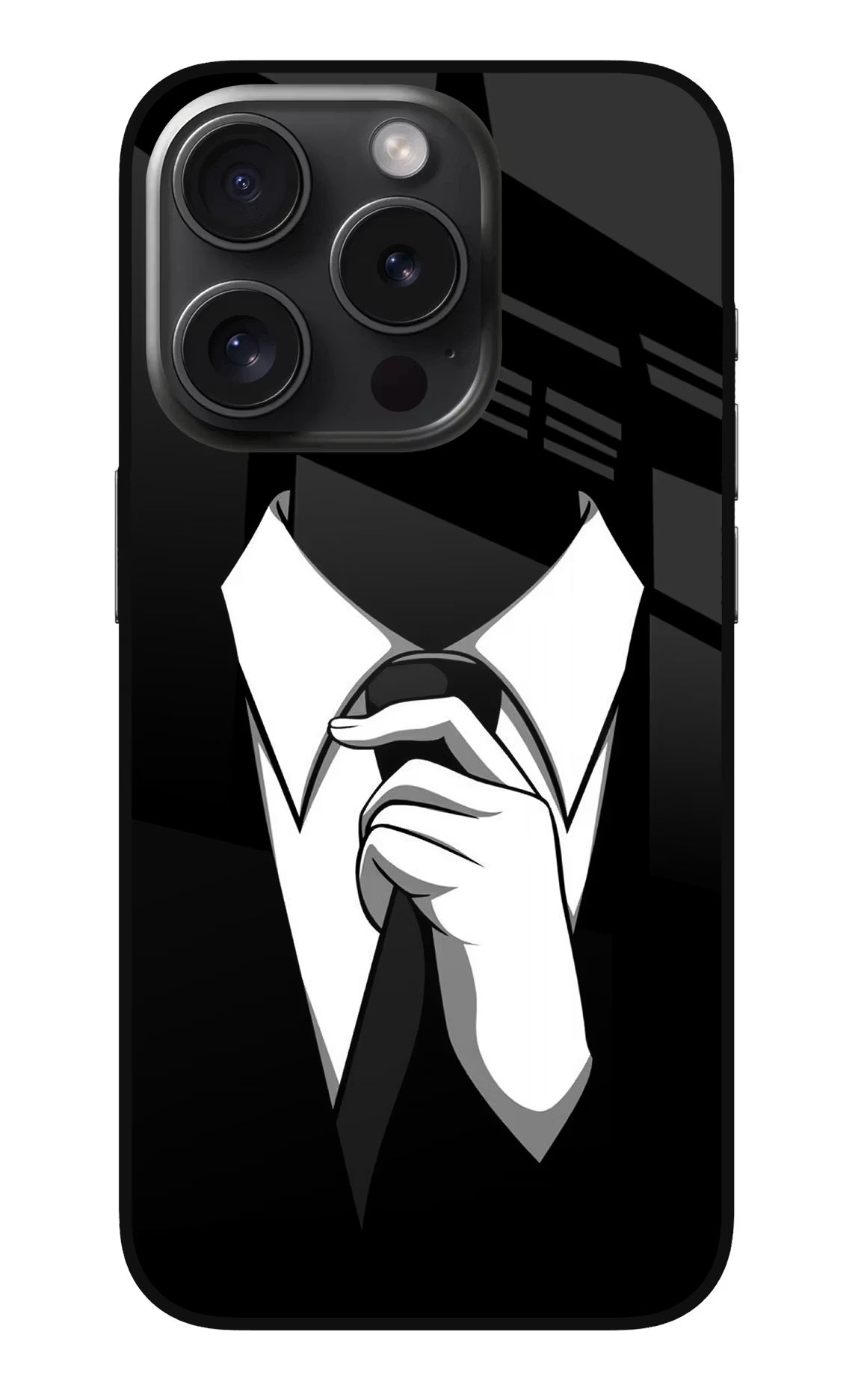 Black Tie iPhone 15 Pro Glass Case Back Cover by Casekaro