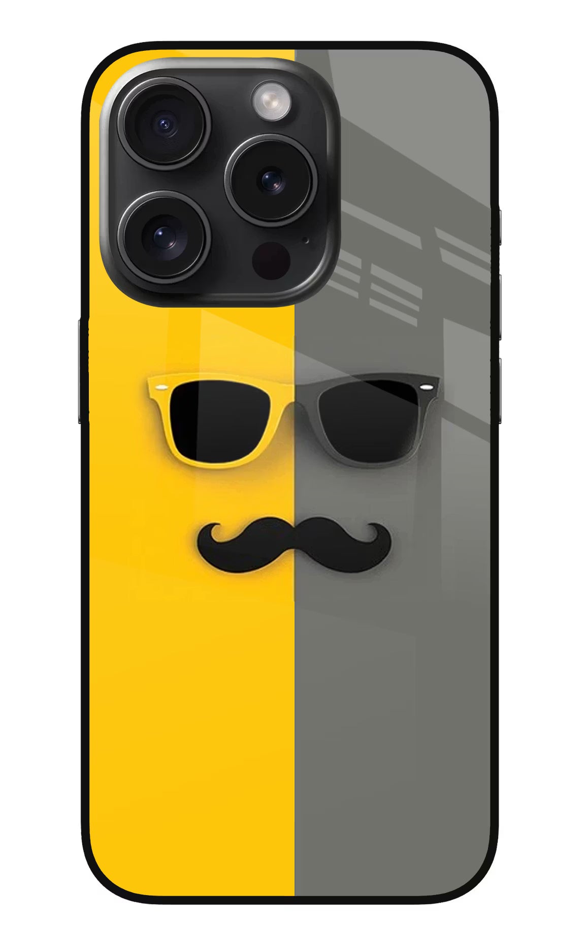 Sunglasses with Mustache iPhone 15 Pro Glass Case Back Cover by Casekaro