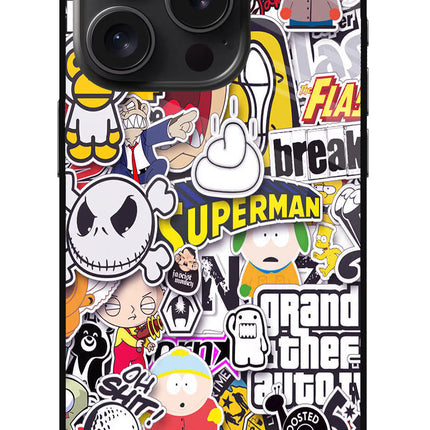 Sticker Bomb iPhone 15 Pro Glass Case Back Cover by Casekaro