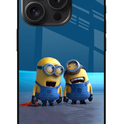 Minion Laughing iPhone 15 Pro Glass Case Back Cover by Casekaro