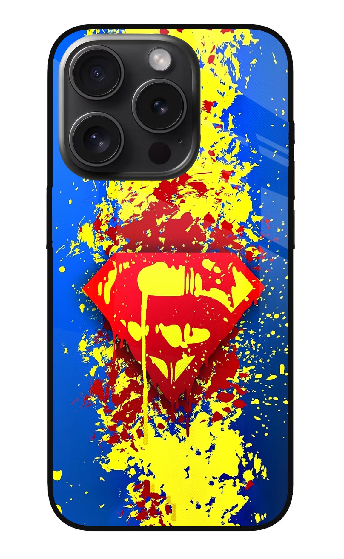 Superman logo iPhone 15 Pro Glass Case Back Cover by Casekaro