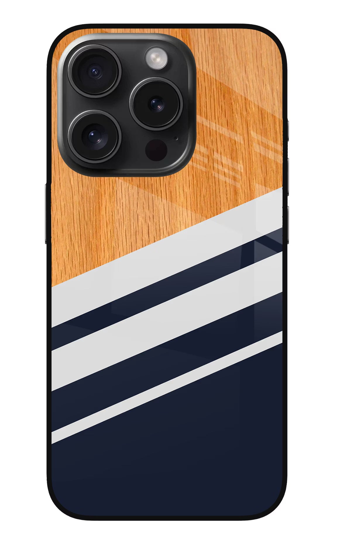 Blue and white wooden iPhone 15 Pro Glass Case Back Cover by Casekaro